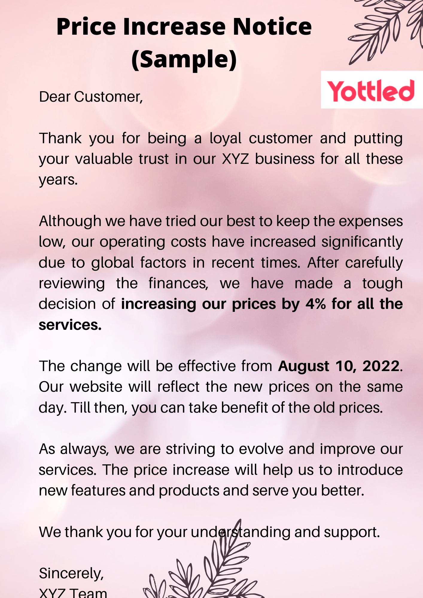 Price Increase Letter Samples 2023 Edition Yottled
